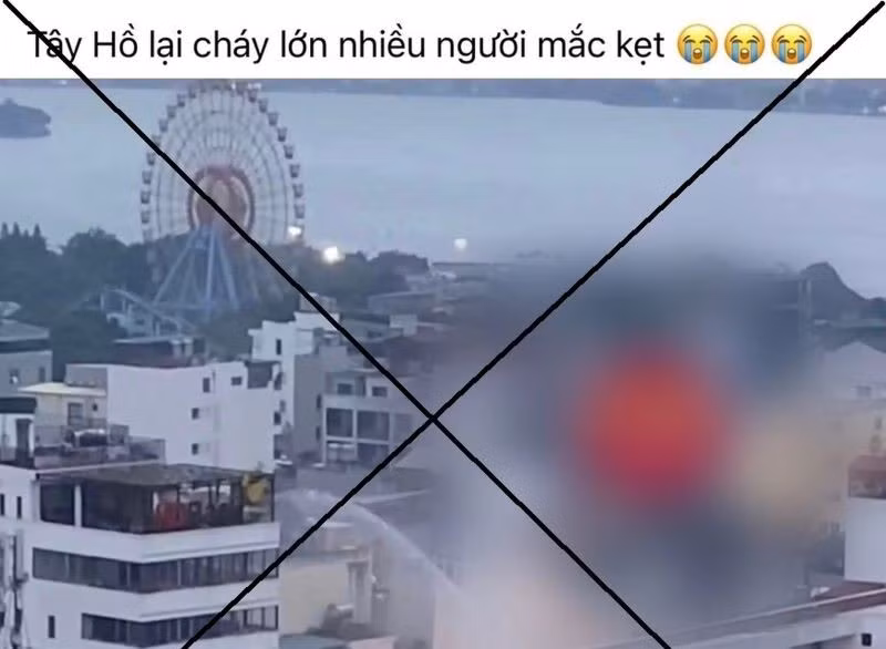 Thông tin tại quận Tây Hồ cháy lớn nhiều người mắc kẹt là sai sự thật. (Ảnh: congan.hanoi.gov.vn)
