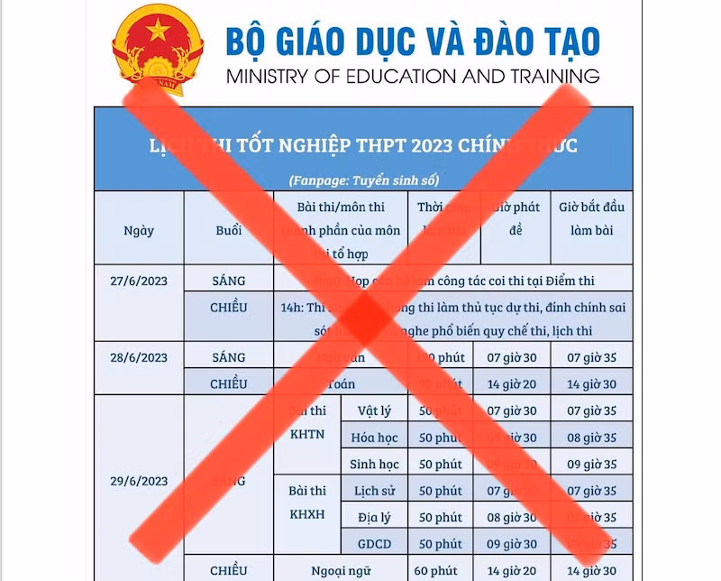 Mạo danh Bộ Giáo dục và Đào tạo công bố lịch thi chi tiết