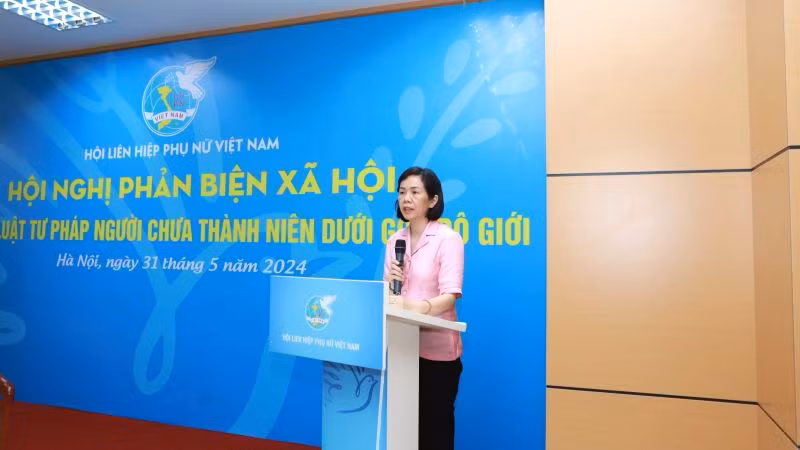 Phó Chủ tịch Hội Liên hiệp Phụ nữ Việt Nam Nguyễn Thị Minh Hương phát biểu.