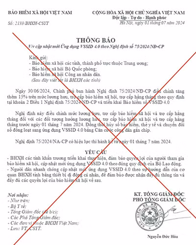 Hình ảnh văn bản giả mạo. (Ảnh: VSS)