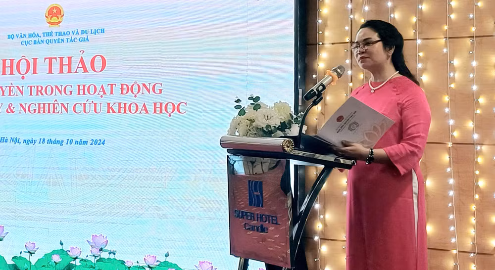 Phó Cục trưởng Cục Bản quyền tác giả Phạm Thị Kim Oanh phát biểu. Phó Cục trưởng Cục Bản quyền tác giả Phạm Thị Kim Oanh phát biểu.