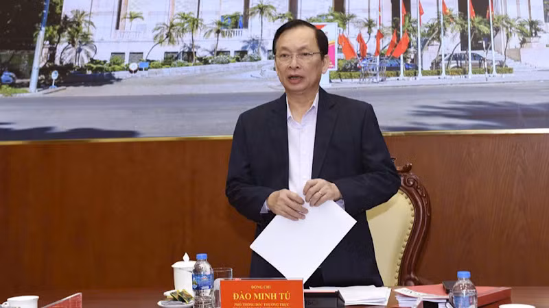 Phó Thống đốc Thường trực Ngân hàng Nhà nước Đào Minh Tú phát biểu chỉ đạo tại cuộc họp.