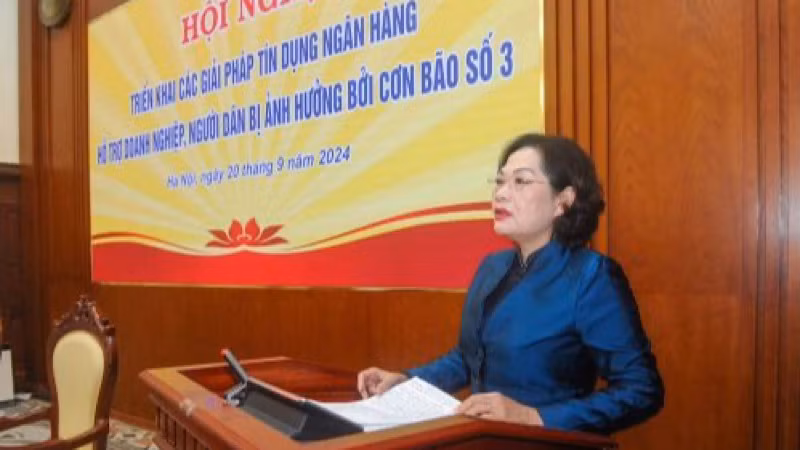 Thống đốc Nguyễn Thị Hồng phát biểu tại hội nghị.