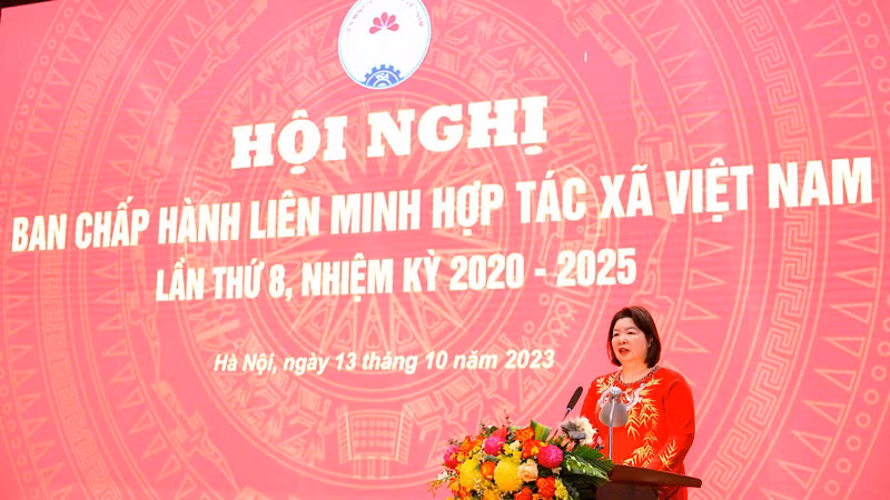 Tân Chủ tịch Liên minh Hợp tác xã Việt Nam phát biểu tại hội nghị.