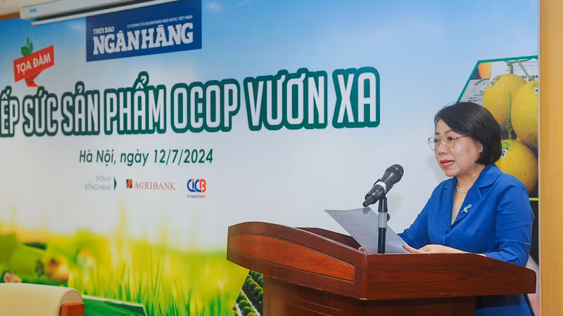 Tổng Biên tập Thời báo Ngân hàng Hoàng Thanh Nhàn phát biểu khai mạc tọa đàm.