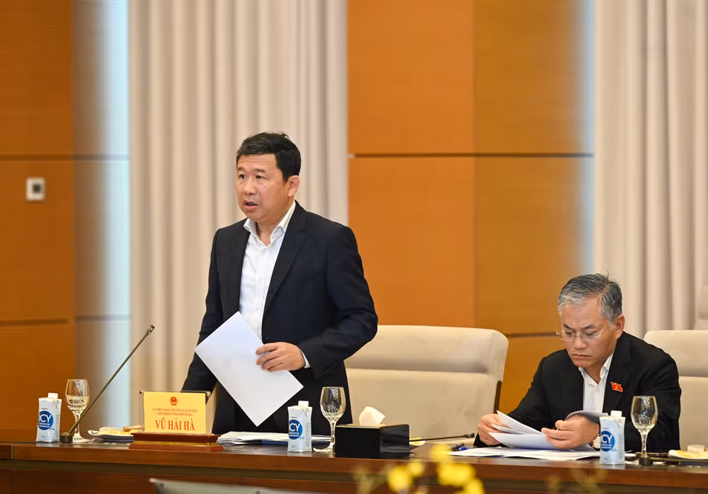 Chủ nhiệm Ủy ban Đối ngoại Vũ Hải Hà báo cáo tại cuộc họp. Chủ nhiệm Ủy ban Đối ngoại Vũ Hải Hà báo cáo tại cuộc họp.