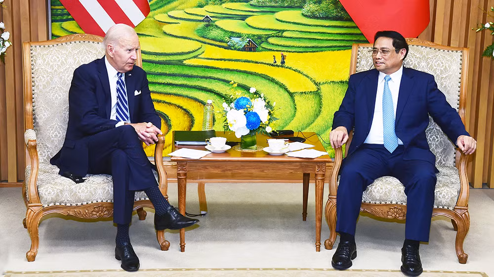 Thủ tướng Phạm Minh Chính hội kiến Tổng thống Hợp chúng quốc Hoa Kỳ Joe Biden. (Ảnh: TRẦN HẢI)