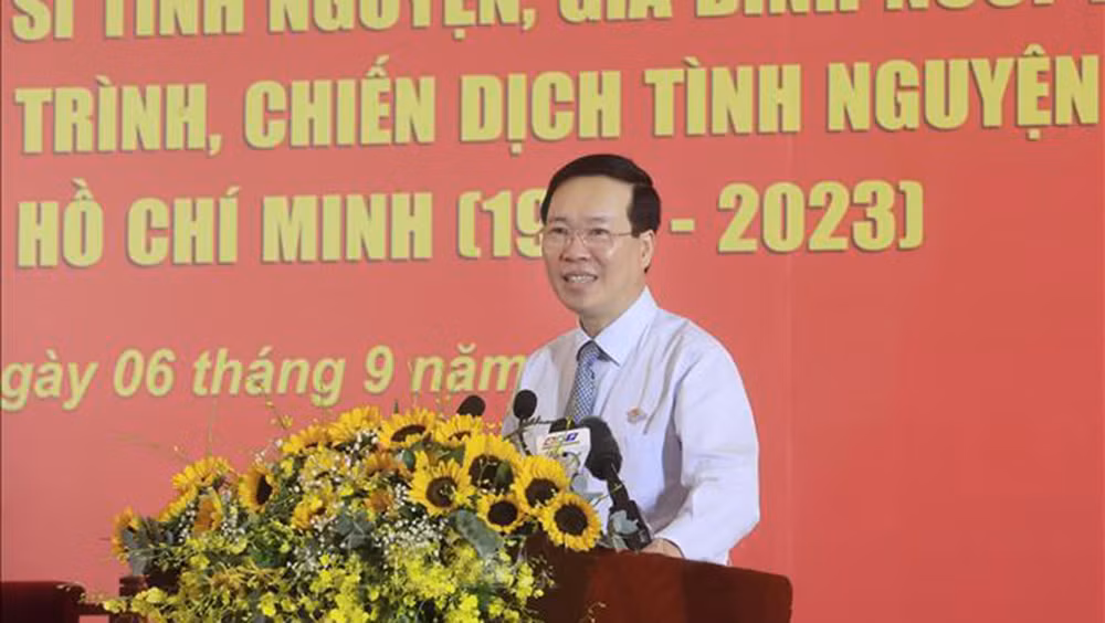 Chủ tịch nước Võ Văn Thưởng phát biểu tại chương trình. (Ảnh: TTXVN)