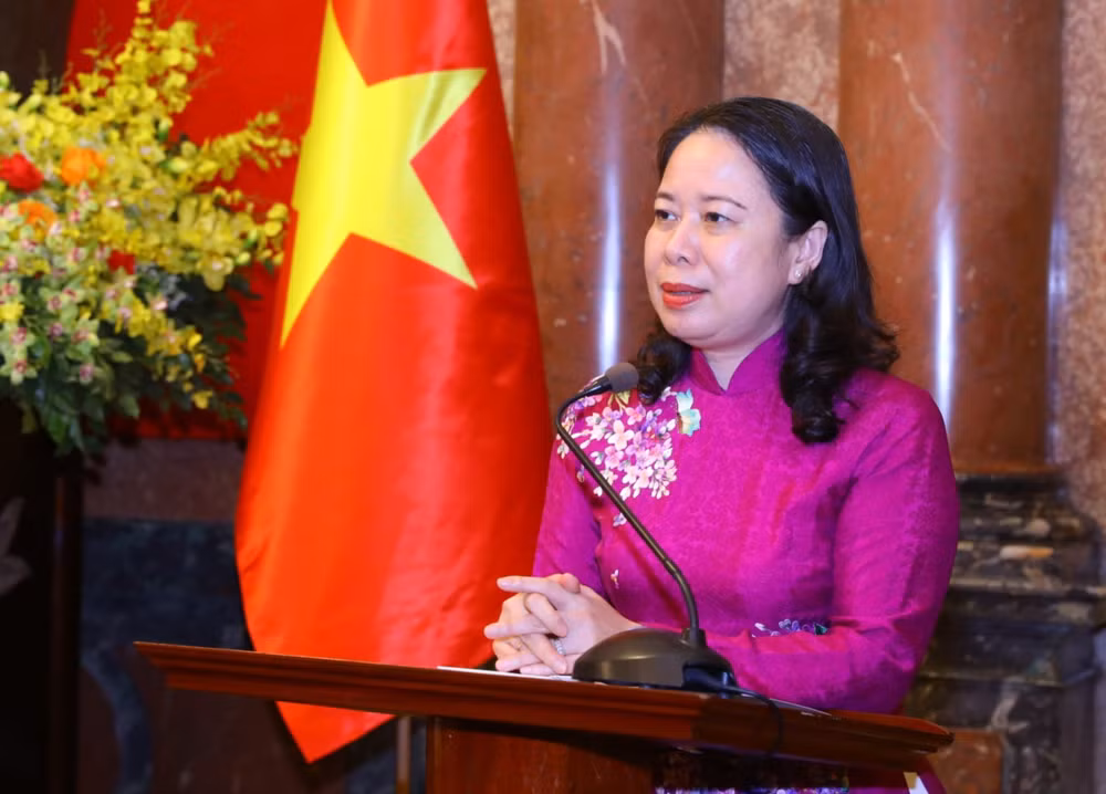 Phó Chủ tịch nước Võ Thị Ánh Xuân phát biểu tại buổi gặp mặt.