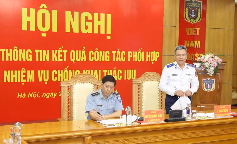 Thiếu tướng Lê Đình Cường, Phó Tư lệnh, Tham mưu trưởng Cảnh sát biển Việt Nam phát biểu tại Hội nghị.