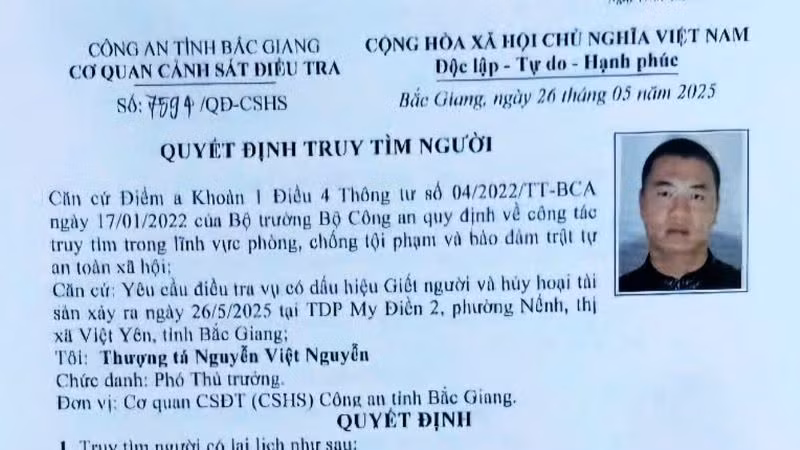Quyết định truy tìm đối tượng của công an Bắc Giang.