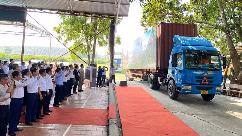 Đại biểu dự hội nghị tiễn đoàn xe chở vải thiều sớm xuất khẩu. Đại biểu dự hội nghị tiễn đoàn xe chở vải thiều sớm xuất khẩu.