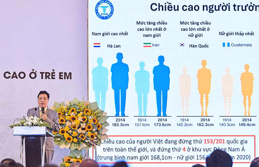 Tiến sĩ, Bác sĩ Trương Hồng Sơn trình bày các nghiên cứu về sự ảnh hưởng của dinh dưỡng đến chiều cao.
