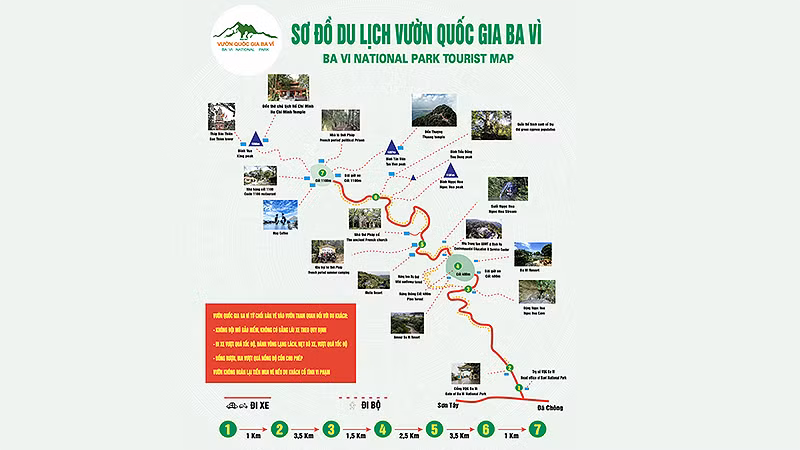 Sơ đồ du lịch Vườn quốc gia Ba Vì, nơi sẽ diễn ra Giải leo núi Ba Vì mở rộng năm 2024.
