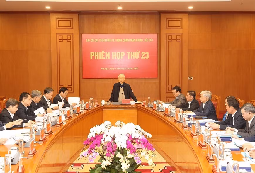 Sáng 12/1, tại Trụ sở Trung ương Đảng, Tổng Bí thư Nguyễn Phú Trọng, Trưởng Ban Chỉ đạo chủ trì Phiên họp thứ 23 của Ban Chỉ đạo Trung ương về phòng, chống tham nhũng, tiêu cực. (Ảnh: Trí Dũng/TTXVN) Sáng 12/1, tại Trụ sở Trung ương Đảng, Tổng Bí thư Nguyễn Phú Trọng, Trưởng Ban Chỉ đạo chủ trì Phiên họp thứ 23 của Ban Chỉ đạo Trung ương về phòng, chống tham nhũng, tiêu cực. (Ảnh: Trí Dũng/TTXVN)