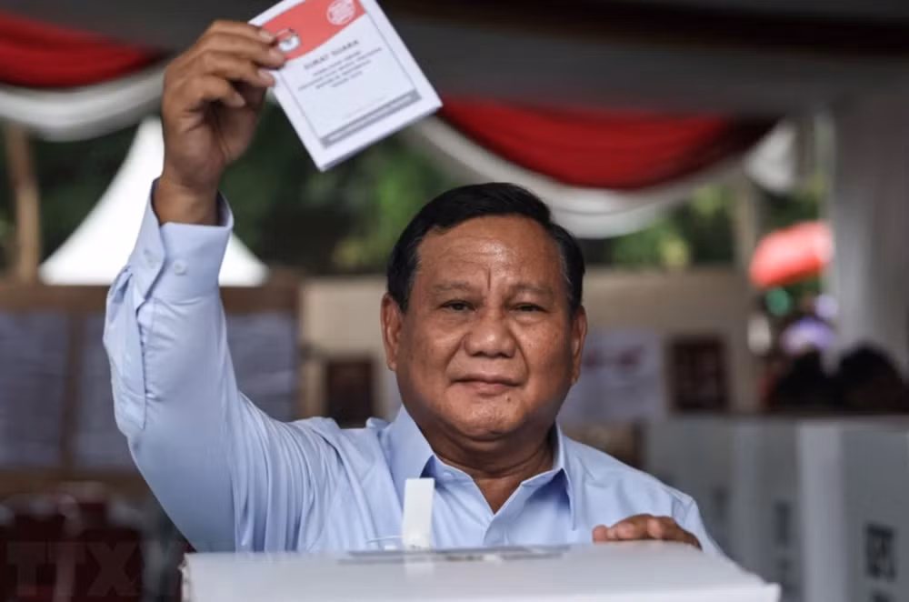 Ngài Prabowo Subianto tại điểm bỏ phiếu ở Bogor ngày 14/2/2024. Ảnh: AFP/TTXVN