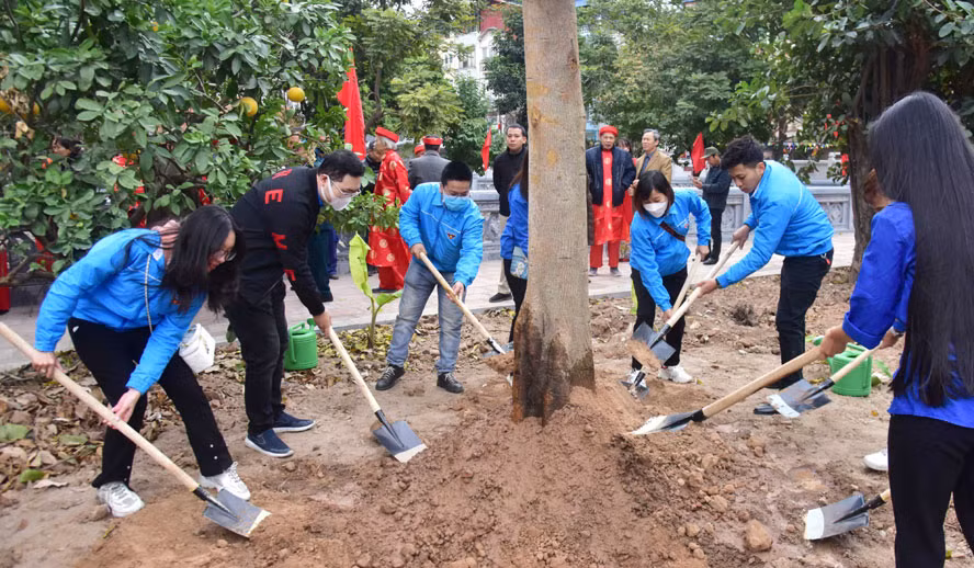 Đoàn viên thanh niên phường Định Công tham gia trồng cây. Đoàn viên thanh niên phường Định Công tham gia trồng cây.
