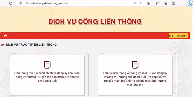 2 nhóm dịch vụ công liên thông trên Cổng Dịch vụ công quốc gia.