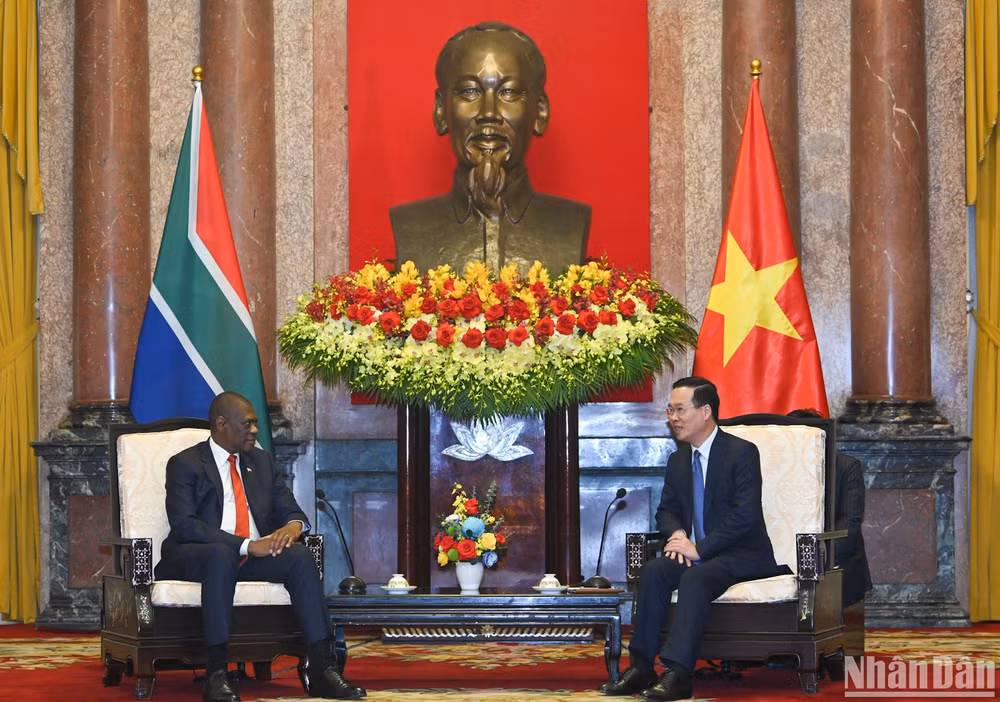 Chủ tịch nước Võ Văn Thưởng và Phó Tổng thống Cộng hòa Nam Phi Paul Mashatile tại buổi tiếp.