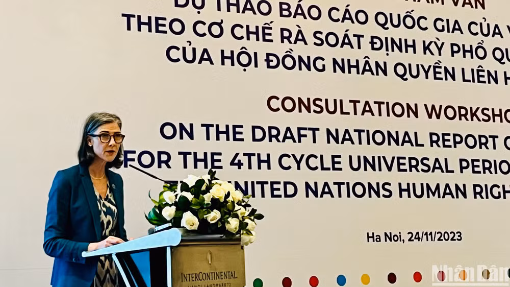 Quyền Điều phối viên Liên hợp quốc tại Việt Nam Ramla Kalidi đánh giá cao nỗ lực của Việt Nam trong việc hoàn thành các khuyến nghị UPR. (Ảnh: Hải Đăng) Quyền Điều phối viên Liên hợp quốc tại Việt Nam Ramla Kalidi đánh giá cao nỗ lực của Việt Nam trong việc hoàn thành các khuyến nghị UPR. (Ảnh: Hải Đăng)
