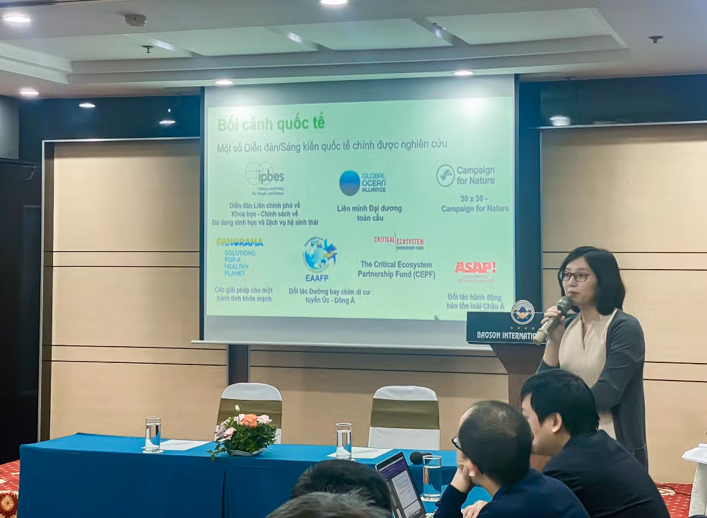 Bà Trần Huyền Trang, chuyên viên Cục Bảo tồn Thiên nhiên và Đa dạng sinh học trình bày đề xuất về diễn đàn.