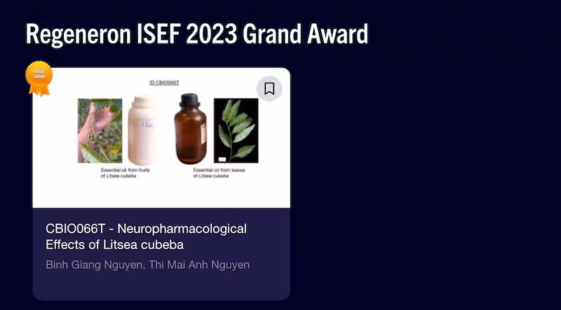 Dự án của học sinh Việt Nam đạt giải chính thức của Regeneron ISEF 2023 Dự án của học sinh Việt Nam đạt giải chính thức của Regeneron ISEF 2023