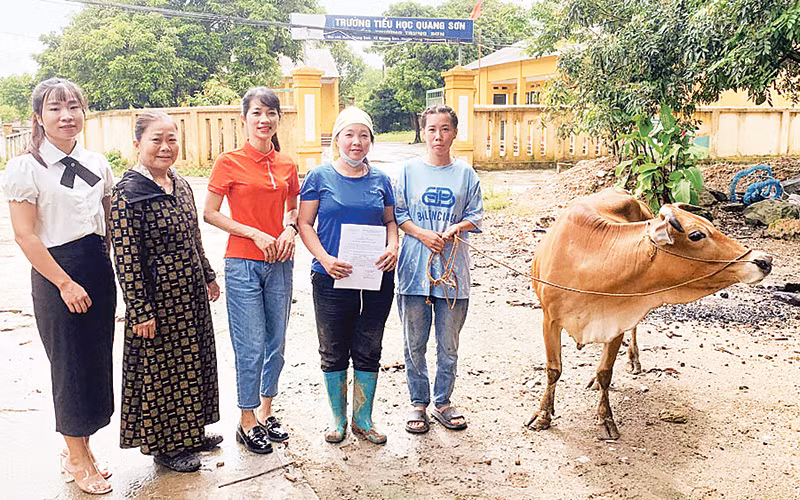 Hội viên phụ nữ xóm Trung Sơn, xã Quang Sơn, huyện Đồng Hỷ (Thái Nguyên) được hỗ trợ bò sinh sản để phát triển kinh tế. (Ảnh Thu Hà)