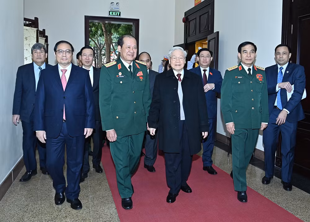 Tổng Bí thư Nguyễn Phú Trọng và các đồng chí lãnh đạo Đảng, Nhà nước dự đại hội.
