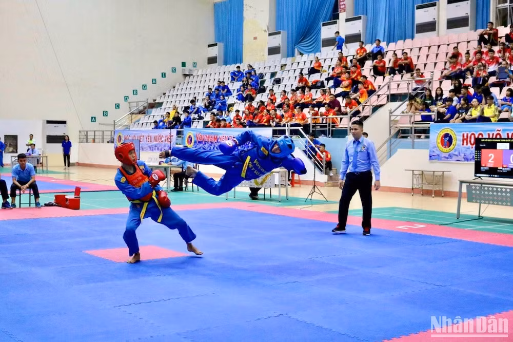 Một trận đấu diễn ra sau lễ khai mạc Giải Vô địch Vovinam toàn quốc năm 2023.