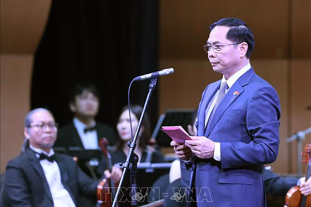 Phó Thủ tướng Chính phủ, Bộ trưởng Ngoại giao Bùi Thanh Sơn phát biểu khai mạc. (Ảnh: Thống Nhất/TTXVN)
