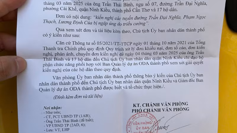 Công văn chỉ đạo của UBND thành phố Cần Thơ.