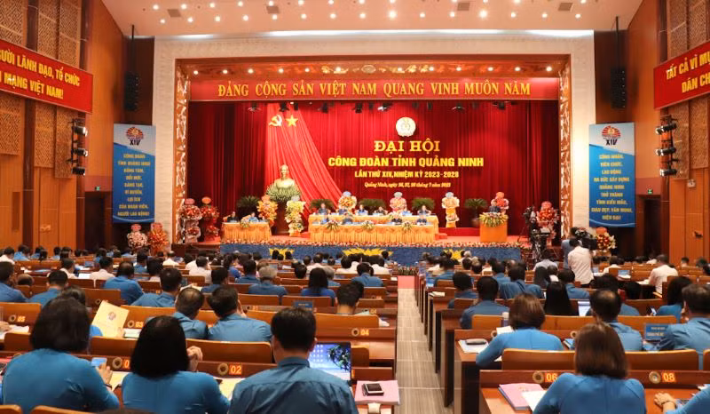Quang cảnh Đại hội Công đoàn tỉnh Quảng Ninh lần thứ 14, nhiệm kỳ 2023-2028.