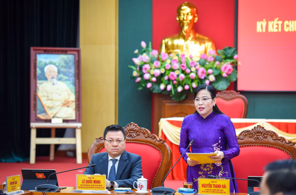 Bí thư Tỉnh ủy Thái Nguyên Nguyễn Thanh Hải phát biểu tại cuộc họp. (Ảnh: THÀNH ĐẠT)