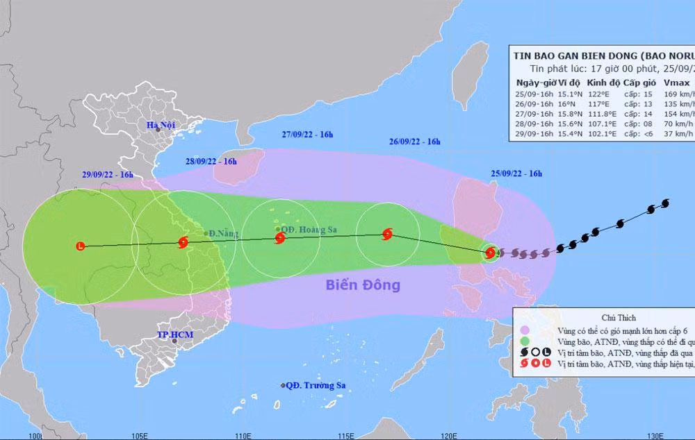 Vị trí và hướng di chuyển của bão Noru. (Nguồn: nchmf.gov.vn)