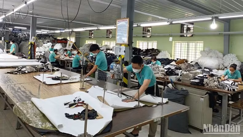 Cắt mẫu sản phẩm tại Tổng công ty cổ phần Dệt may Nam Định. (Ảnh: HOÀNG ANH)