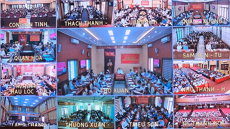 Các đại biểu học tập, quán triệt nghị quyết qua các điểm cầu trực tuyến tại cơ sở.