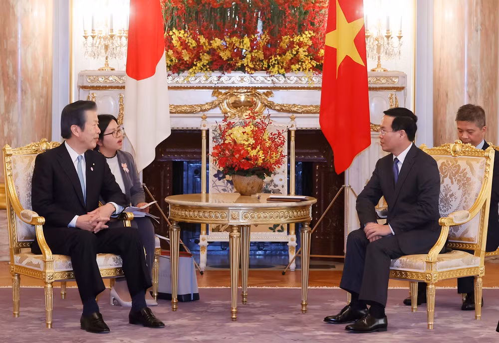 Chủ tịch nước Võ Văn Thưởng và Chủ tịch Đảng Công Minh Nhật Bản Yamaguchi Natsuo.