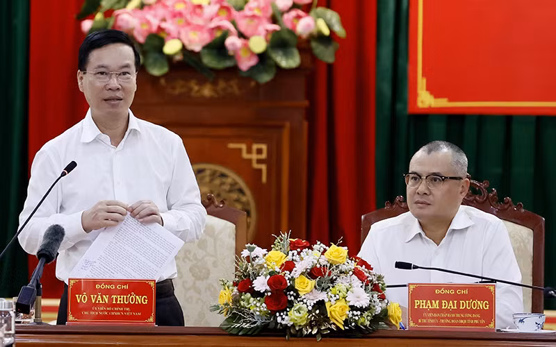 Chủ tịch nước Võ Văn Thưởng phát biểu chỉ đạo. (Ảnh: TTXVN) Chủ tịch nước Võ Văn Thưởng phát biểu chỉ đạo. (Ảnh: TTXVN)