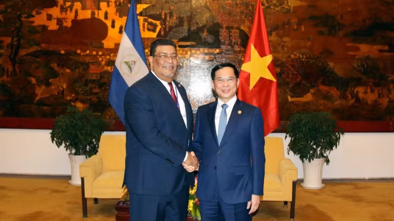 Phó Thủ tướng Chính phủ, Bộ trưởng Ngoại giao Bùi Thanh Sơn tiếp Bộ trưởng Ngoại giao Nicaragua Vandrack Jaenschke. (Ảnh: TTXVN)