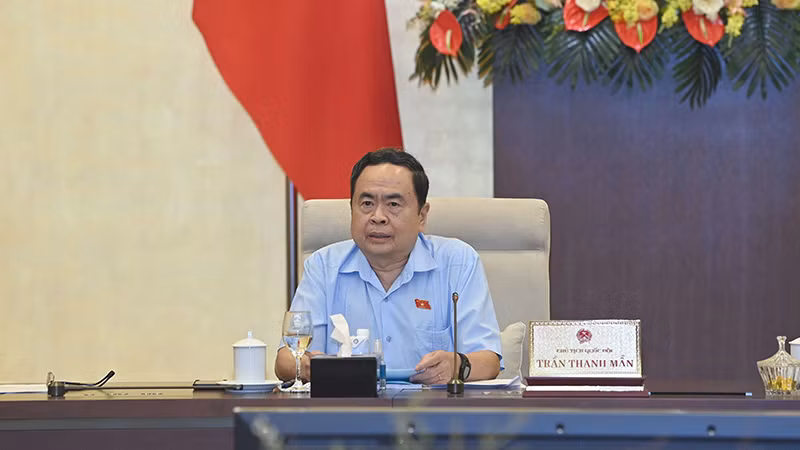 Chủ tịch Quốc hội Trần Thanh Mẫn phát biểu cho ý kiến về dự án luật sửa đổi, bổ sung một số điều của Luật Bảo hiểm y tế. (Ảnh DUY LINH)