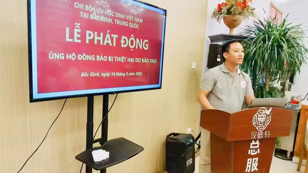 Anh Lê Đức Anh tại lễ phát động ủng hộ đồng bào bị thiệt hại do bão Yagi.