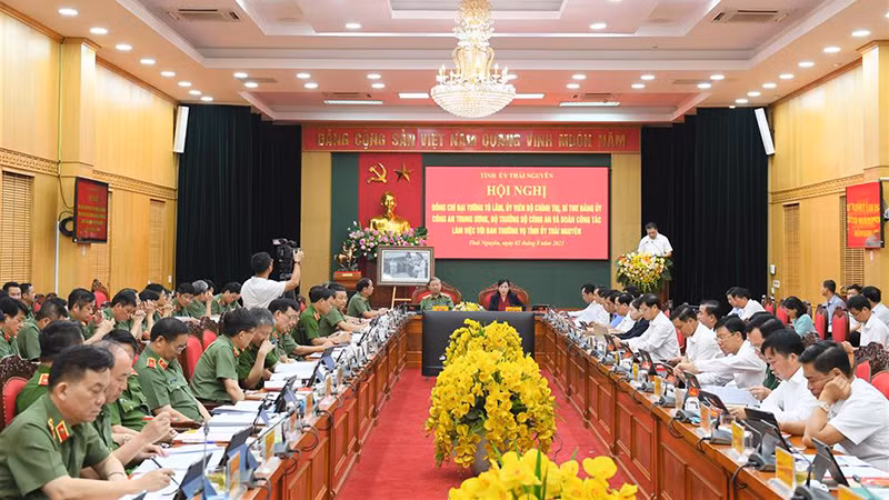 Đại tướng Tô Lâm làm việc với Ban Thường vụ Tỉnh ủy Thái Nguyên. (Ảnh: Bộ Công an)