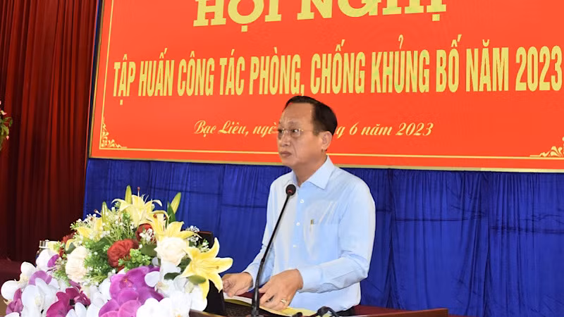 Chủ tịch UBND tỉnh Bạc Liêu Phạm Văn Thiều phát biểu chỉ đạo hội nghị.