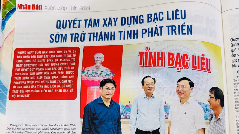 Một bài báo viết về sự nỗ lực của Đảng bộ và nhân dân tỉnh Bạc Liêu đăng trên Báo Nhân Dân, số đặc biệt Xuân Giáp Thìn 2024.