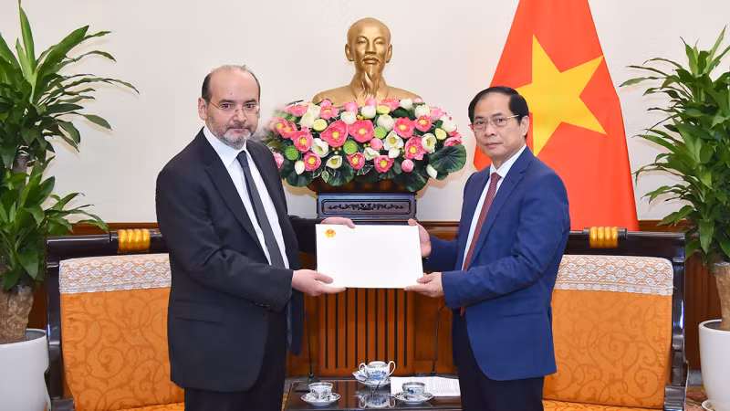 Bộ trưởng Ngoại giao Bùi Thanh Sơn trao Thư thăm hỏi của Thủ tướng Chính phủ Phạm Minh Chính gửi Tổng thống Thổ Nhĩ Kỳ Recep Tayyip Erdogan. (Ảnh: Báo Thế giới và Việt Nam) 
