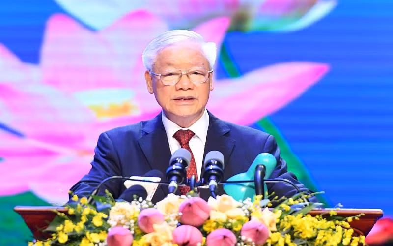 Tổng Bí thư Nguyễn Phú Trọng phát biểu tại buổi lễ. (Ảnh: Đăng Khoa)