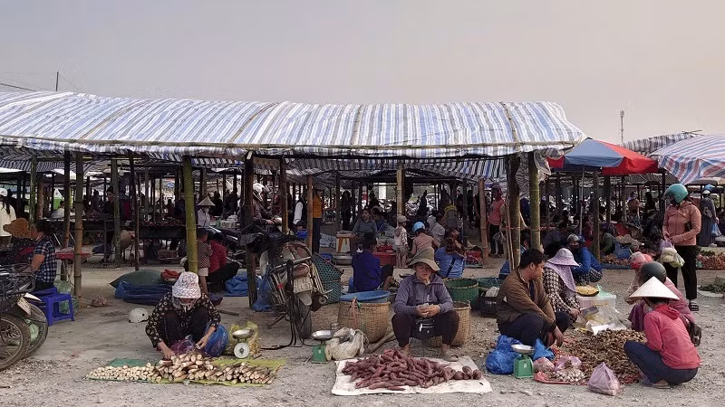 Người dân bày bán hàng trên khu đất lúa mà ông Nguyễn Hữu Phục tự ý đổ nền bê-tông, dựng lán tạm, nhà tôn. (Ảnh: THANH BÌNH) Người dân bày bán hàng trên khu đất lúa mà ông Nguyễn Hữu Phục tự ý đổ nền bê-tông, dựng lán tạm, nhà tôn. (Ảnh: THANH BÌNH)
