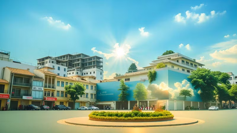 Hình ảnh quảng trường Đông Kinh-Nghĩa Thục không có tòa nhà Hàm cá mập bằng AI
