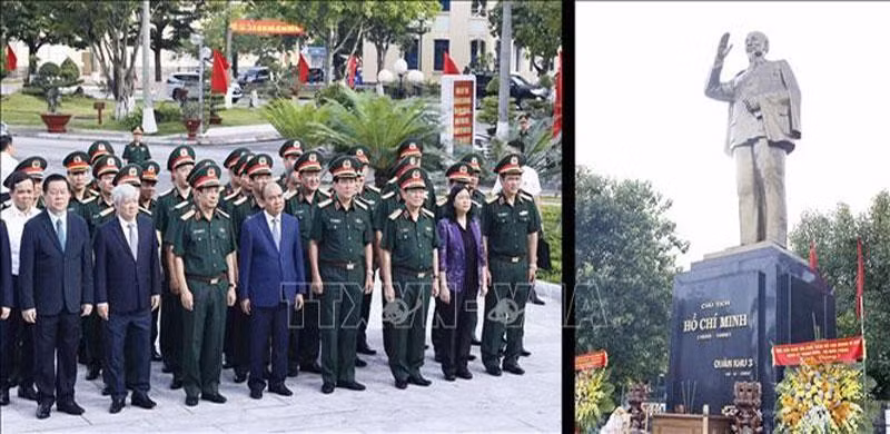 Chủ tịch nước Nguyễn Xuân Phúc cùng lãnh đạo Đảng, Nhà nước, TP Hải Phòng, Bộ Tư lệnh Quân khu 3, Bộ Tư lệnh Hải quân dâng hương tưởng nhớ Chủ tịch Hồ Chí Minh tại Bộ Tư lệnh Quân khu 3.