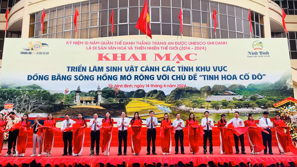 Các đại biểu cắt băng khai mạc triển lãm. 
